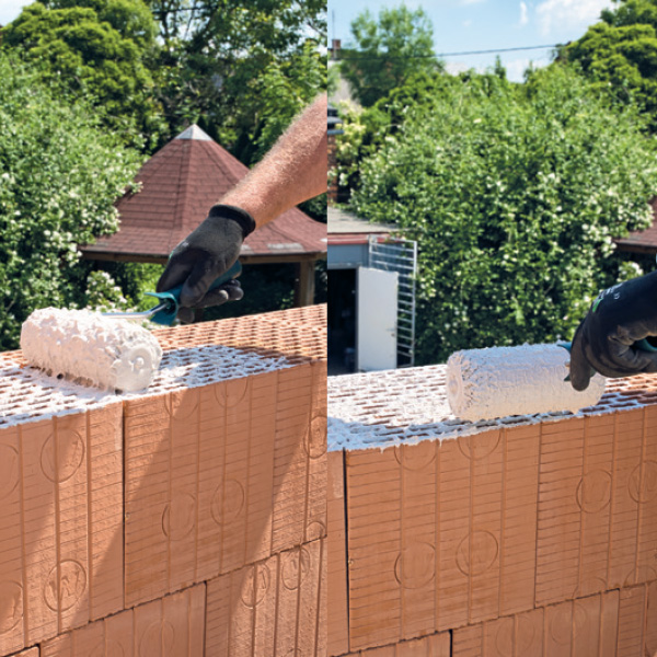 Nanášení lepidla BRICKFIX válečkem na broušené cihly